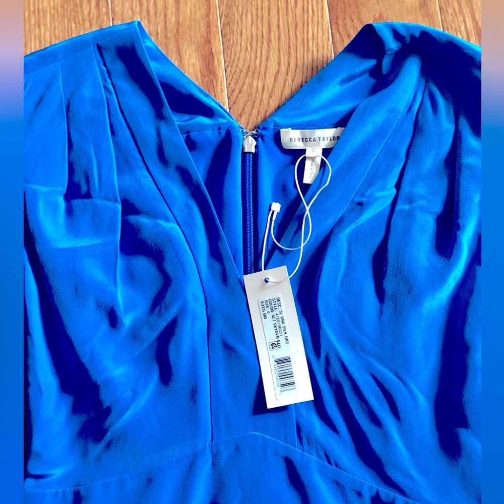 Rebecca Taylor Royal Blue V-Neck Ruffled Hem Dress - Picture 2 of 4